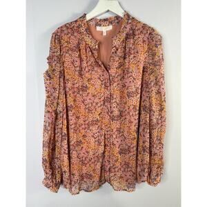 Adyson Parker Womens 2X Top Peach Floral Flowy Feminine Button Up Cottagecore